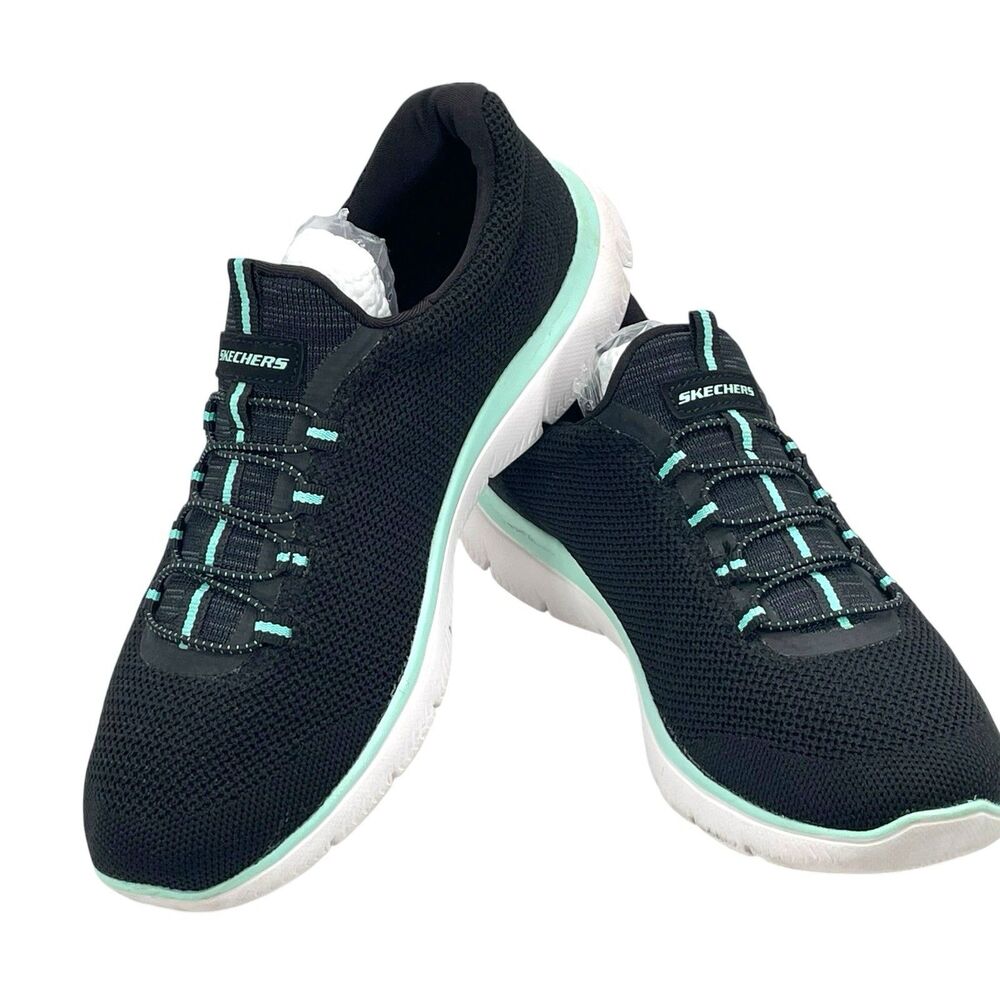 Skechers Womens 8.5 Black Mint Athletic Walking Shoes Lightweight Lace Up - Picture 6 of 7